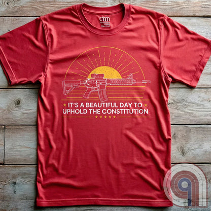 Every sunrise brings another day to stand your ground. This pro-gun rights t-shirt isn’t just a statement—it’s a battle cry. Featuring a minimalist AR-15 silhouette against the morning light, this 2A apparel is made for those who know that freedom comes from the barrel of a gun. For gun owners, veterans, and warriors who refuse to be disarmed. Wear it loudly- This Tee isn’t just about rights—it’s about survival. A bold warning to tyrants: We are locked, loaded, and ready to defend what’s ours. Color- Red