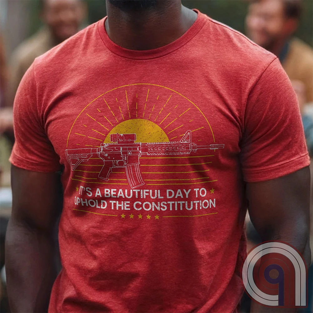 Every sunrise brings another day to stand your ground. This pro-gun rights t-shirt isn’t just a statement—it’s a battle cry. Featuring a minimalist AR-15 silhouette against the morning light, this 2A apparel is made for those who know that freedom comes from the barrel of a gun. For gun owners, veterans, and warriors who refuse to be disarmed. Wear it loudly- This Tee isn’t just about rights—it’s about survival. A bold warning to tyrants: We are locked, loaded, and ready to defend what’s ours. Color- Red