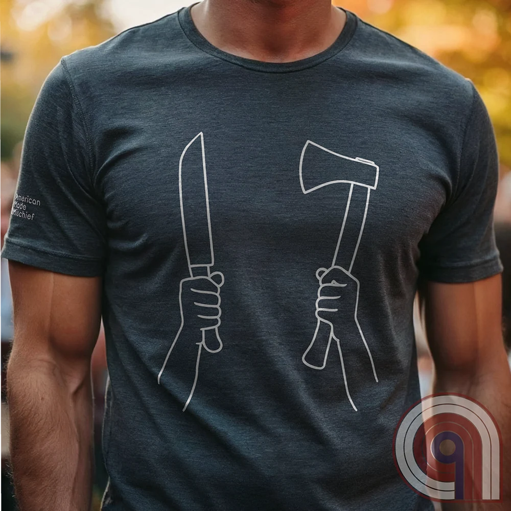 Provocative right-wing satire t-shirt knife & hatchet, symbolizing self-defense and resistance. Inspired by the viral Dundee hatchet girl - "Take Your Own Side," "Stand Your Ground," "Defend Your Homeland," "Hold The Line Against Invaders," & strong "Ausländer Raus" remigration vibes—perfect for unapologetic patriots, conservatives, and libertarians pushing back against open borders, mass migration, and threats to sovereignty & independence. High-contrast, edgy artwork that refuses to back down.
Charc