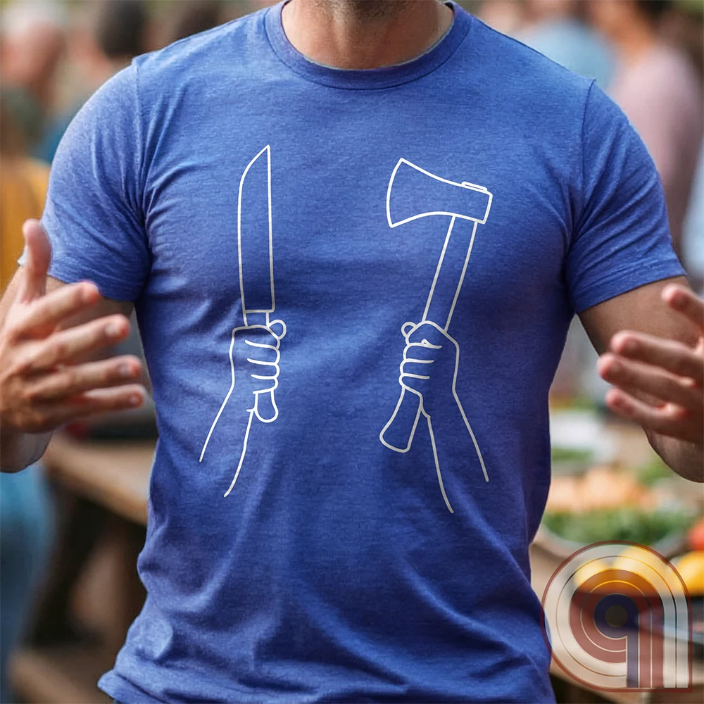 Provocative right-wing satire t-shirt knife & hatchet, symbolizing self-defense and resistance. Inspired by the viral Dundee hatchet girl - "Take Your Own Side," "Stand Your Ground," "Defend Your Homeland," "Hold The Line Against Invaders," & strong "Ausländer Raus" remigration vibes—perfect for unapologetic patriots, conservatives, and libertarians pushing back against open borders, mass migration, and threats to sovereignty & independence. High-contrast, edgy artwork that refuses to back down.
Blue