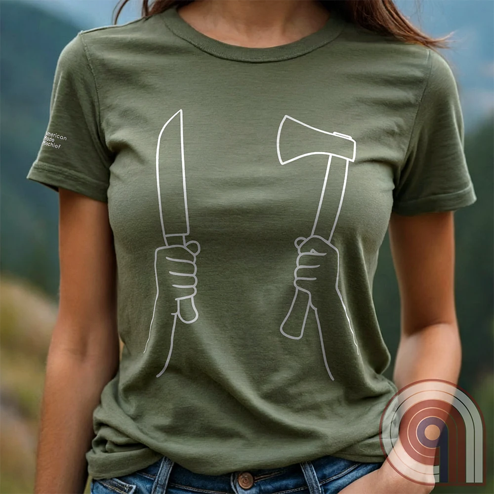 Provocative right-wing satire t-shirt knife & hatchet, symbolizing self-defense and resistance. Inspired by the viral Dundee hatchet girl - "Take Your Own Side," "Stand Your Ground," "Defend Your Homeland," "Hold The Line Against Invaders," & strong "Ausländer Raus" remigration vibes—perfect for unapologetic patriots, conservatives, and libertarians pushing back against open borders, mass migration, and threats to sovereignty & independence. High-contrast, edgy artwork that refuses to back down.
Green