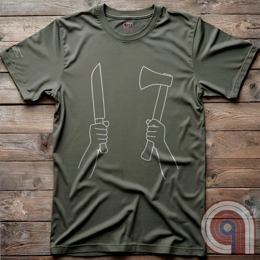 Provocative right-wing satire t-shirt knife & hatchet, symbolizing self-defense and resistance. Inspired by the viral Dundee hatchet girl - "Take Your Own Side," "Stand Your Ground," "Defend Your Homeland," "Hold The Line Against Invaders," & strong "Ausländer Raus" remigration vibes—perfect for unapologetic patriots, conservatives, and libertarians pushing back against open borders, mass migration, and threats to sovereignty & independence. High-contrast, edgy artwork that refuses to back down.
Green