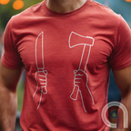 Provocative right-wing satire t-shirt knife & hatchet, symbolizing self-defense and resistance. Inspired by the viral Dundee hatchet girl - "Take Your Own Side," "Stand Your Ground," "Defend Your Homeland," "Hold The Line Against Invaders," & strong "Ausländer Raus" remigration vibes—perfect for unapologetic patriots, conservatives, and libertarians pushing back against open borders, mass migration, and threats to sovereignty & independence. High-contrast, edgy artwork that refuses to back down.
Red