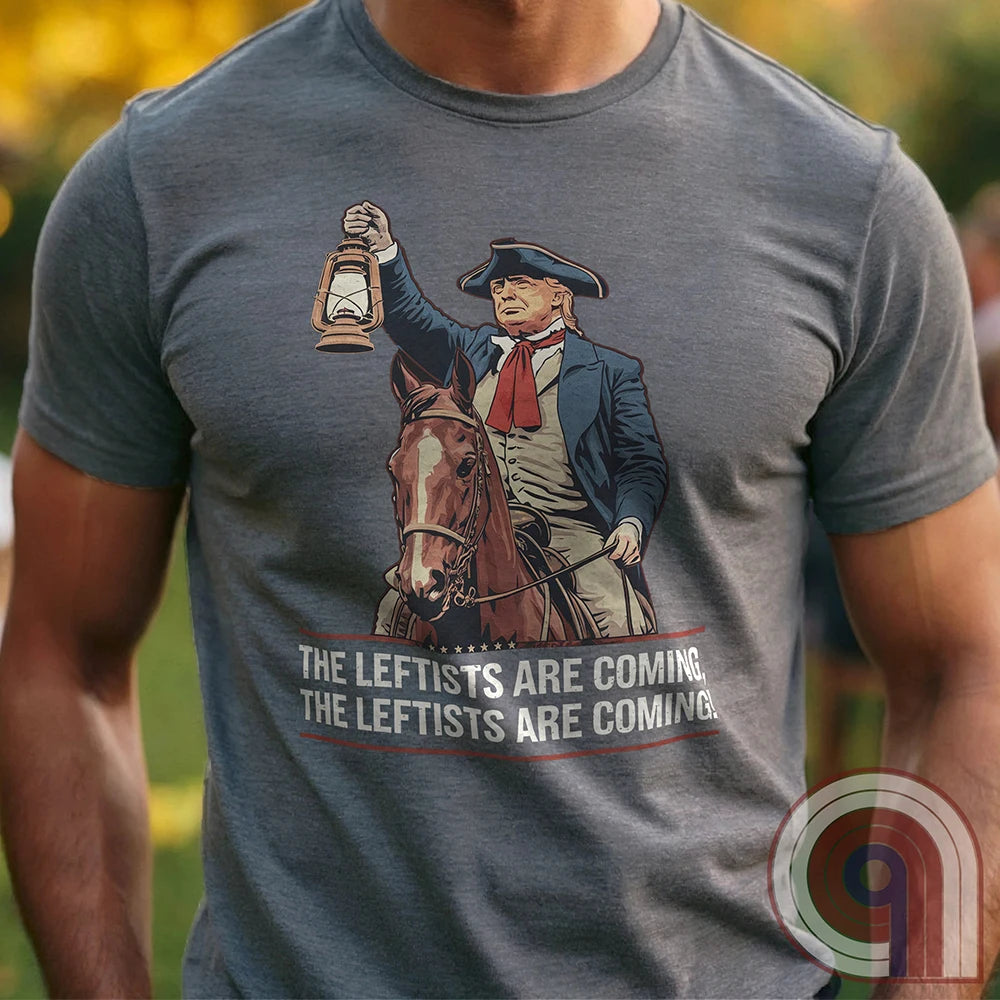Funny historical Trump Tee - Donald Trump as Paul Revere Warning America About Leftists & Globalists. Show Defiance Against Tyranny with This Patriotic T Shirt and Help Spread The Message To Save America & Make America Great Again!
Trump shirt;Patriotic graphic tee;MAGA humor;Conservative political shirt;Paul Revere t shirt;Pro-America t-shirt;Unisex patriotic apparel;Political satire shirt;Revolutionary War shirt;USA-made conservative tee;Funny Trump tee;anti-Globalist shirt;Modern-day patriot - Grey