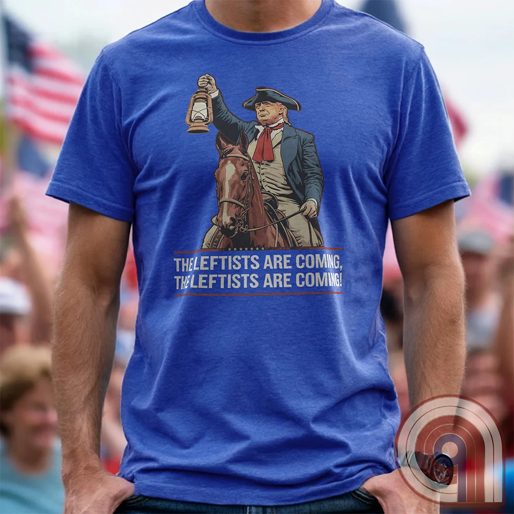 Funny historical Trump Tee - Donald Trump as Paul Revere Warning America About Leftists & Globalists. Show Defiance Against Tyranny with This Patriotic T Shirt and Help Spread The Message To Save America & Make America Great Again!
Trump shirt;Patriotic graphic tee;MAGA humor;Conservative political shirt;Paul Revere t shirt;Pro-America t-shirt;Unisex patriotic apparel;Political satire shirt;Revolutionary War shirt;USA-made conservative tee;Funny Trump tee;anti-Globalist shirt;Modern-day patriot - Blue