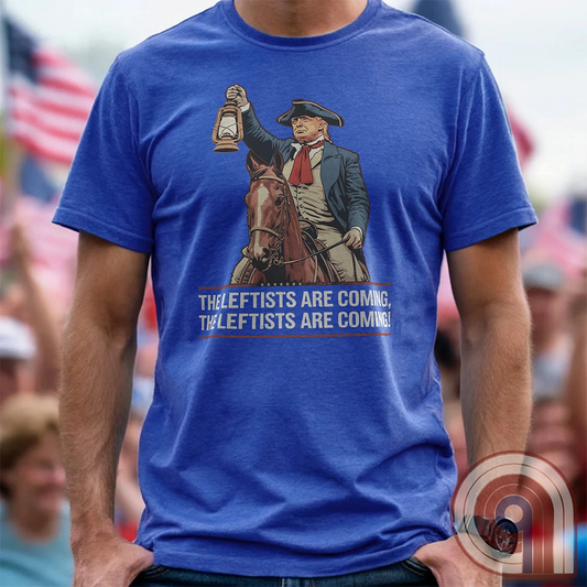Funny historical Trump Tee - Donald Trump as Paul Revere Warning America About Leftists & Globalists. Show Defiance Against Tyranny with This Patriotic T Shirt and Help Spread The Message To Save America & Make America Great Again!
Trump shirt;Patriotic graphic tee;MAGA humor;Conservative political shirt;Paul Revere t shirt;Pro-America t-shirt;Unisex patriotic apparel;Political satire shirt;Revolutionary War shirt;USA-made conservative tee;Funny Trump tee;anti-Globalist shirt;Modern-day patriot - Blue