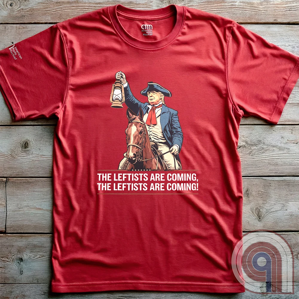 Funny historical Trump Tee - Donald Trump as Paul Revere Warning America About Leftists & Globalists. Show Defiance Against Tyranny with This Patriotic T Shirt and Help Spread The Message To Save America & Make America Great Again!
Trump shirt;Patriotic graphic tee;MAGA humor;Conservative political shirt;Paul Revere t shirt;Pro-America t-shirt;Unisex patriotic apparel;Political satire shirt;Revolutionary War shirt;USA-made conservative tee;Funny Trump tee;anti-Globalist shirt;Modern-day patriot - Red
