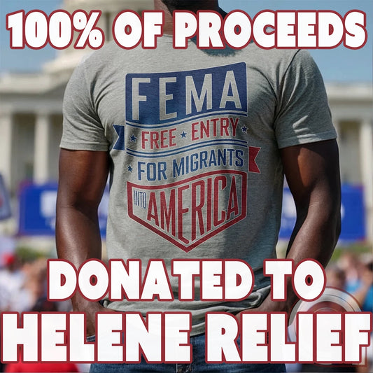 Funny American conservative patriot t shirt highlighting political corruption, fraud and failure of FEMA under the Biden Administration, and the spending of emergency funds to move illegal migrants into small communities in American swing states.
FJB shirt; migrant crisis shirt; illegal immigration shirt; hurricane Helene; North Carolina Flood; Helene Flood; FEMA T shirt; FEMA Fail tee; Epic Fail shirt; funny political tee; humorous tee; funny t shirt; Government corruption shirt; America First - Grey