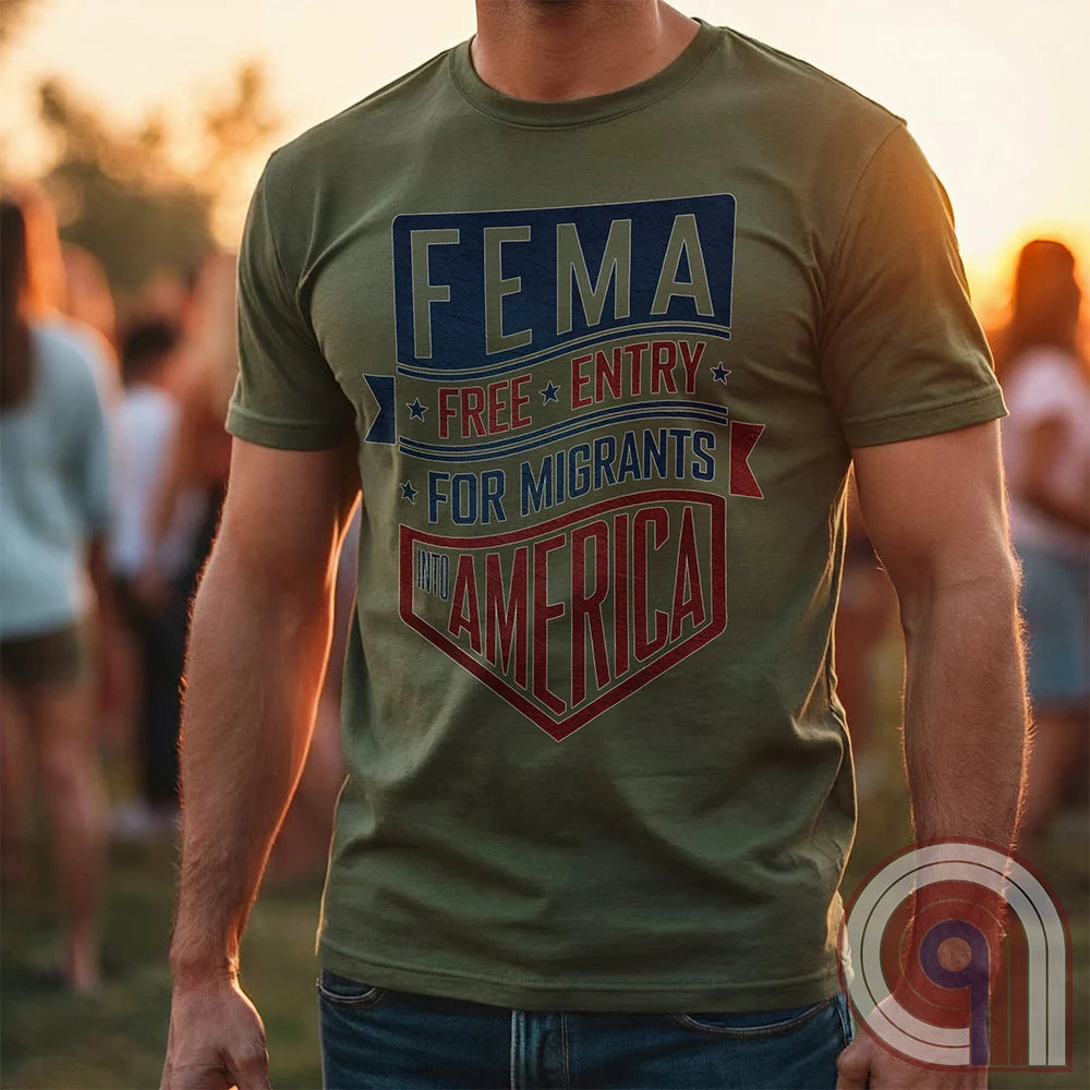 Funny American conservative patriot t shirt highlighting political corruption, fraud and failure of FEMA under the Biden Administration, and the spending of emergency funds to move illegal migrants into small communities in American swing states.
FJB shirt; migrant crisis shirt; illegal immigration shirt; hurricane Helene; North Carolina Flood; Helene Flood; FEMA T shirt; FEMA Fail tee; Epic Fail shirt; funny political tee; humorous tee; funny t shirt; Government corruption shirt; America First - Green