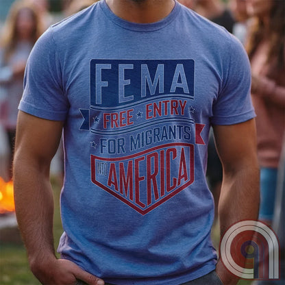 Funny American conservative patriot t shirt highlighting political corruption, fraud and failure of FEMA under the Biden Administration, and the spending of emergency funds to move illegal migrants into small communities in American swing states.
FJB shirt; migrant crisis shirt; illegal immigration shirt; hurricane Helene; North Carolina Flood; Helene Flood; FEMA T shirt; FEMA Fail tee; Epic Fail shirt; funny political tee; humorous tee; funny t shirt; Government corruption shirt; America First - Blue