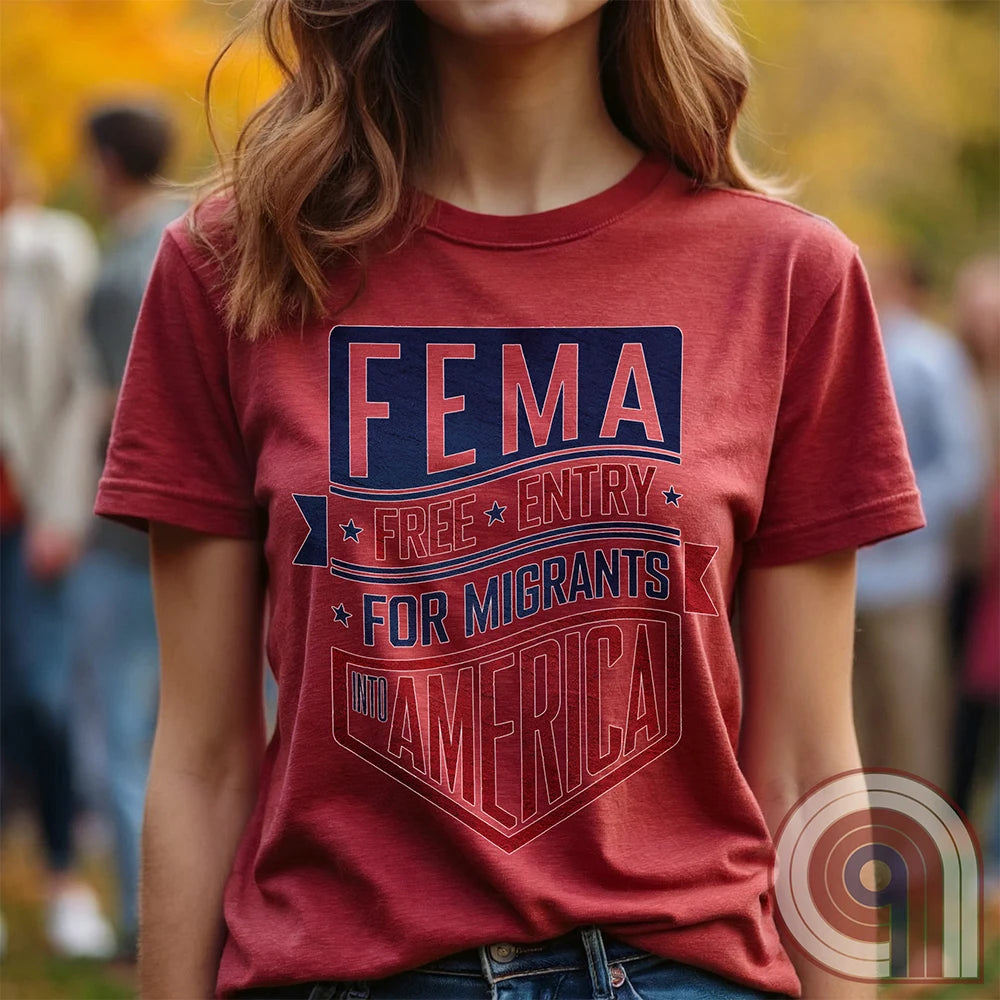 Funny American conservative patriot t shirt highlighting political corruption, fraud and failure of FEMA under the Biden Administration, and the spending of emergency funds to move illegal migrants into small communities in American swing states.
FJB shirt; migrant crisis shirt; illegal immigration shirt; hurricane Helene; North Carolina Flood; Helene Flood; FEMA T shirt; FEMA Fail tee; Epic Fail shirt; funny political tee; humorous tee; funny t shirt; Government corruption shirt; America First - Red