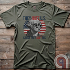 Boldly declare American independence with this They Hate U.S. 'Cause They Ain't U.S. t-shirt - A thug-life George Washington smoking in pixelated shades in front of a distressed American flag. A rebellious thug meme tee that mocks globalists, elitists, and jealous anti-American haters. Perfect for patriots, freedom lovers, & those who embrace the outlaw spirit of 1776. Show your unapologetic pride in American sovereignty, self-reliance, & the right to bear arms with this badass graphic. Color-Green2