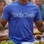 Show your patriotism with this bold 'We The People' t-shirt, inspired by the U.S. Constitution. Featuring classic calligraphy from the founding document, this design represents American freedom, liberty, & the power of the people. Perfect for proud patriots, constitutionalists, & those who stand for individual rights. Celebrate the Bill of Rights, defend the Second Amendment, & stand for limited government with this statement of American values, independence, self-governance, & personal liberty. Color-Blue2