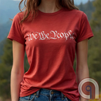 Show your patriotism with this bold 'We The People' t-shirt, inspired by the U.S. Constitution. Featuring classic calligraphy from the founding document, this design represents American freedom, liberty, & the power of the people. Perfect for proud patriots, constitutionalists, & those who stand for individual rights. Celebrate the Bill of Rights, defend the Second Amendment, & stand for limited government with this statement of American values, independence, self-governance, & personal liberty. Color- Red2