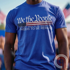 Show your patriotism with this bold 'We The People' t-shirt, featuring the iconic preamble of the U.S. Constitution. With a distressed American flag backdrop, this design is a statement for those who believe in defending the Constitution, freedom, & liberty. Ideal for patriots, conservatives, and constitutionalists who value the Bill of Rights & American history. A must-have for those who oppose government overreach, censorship, and revisionist history. Wear it proudly as a tribute to America. Color: Blue 2