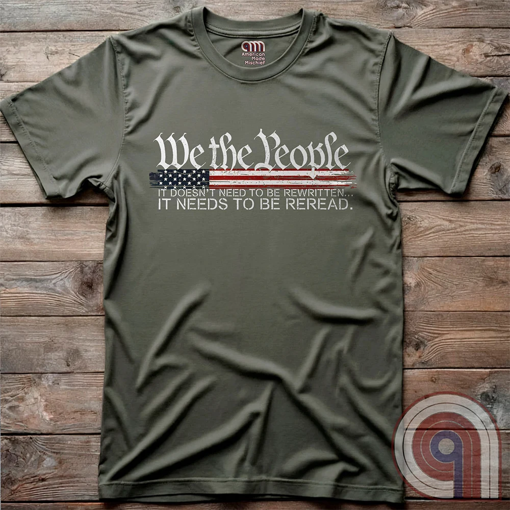Show your patriotism with this bold 'We The People' t-shirt, featuring the iconic preamble of the U.S. Constitution. With a distressed American flag backdrop, this design is a statement for those who believe in defending the Constitution, freedom, & liberty. Ideal for patriots, conservatives, and constitutionalists who value the Bill of Rights & American history. A must-have for those who oppose government overreach, censorship, and revisionist history. Wear it proudly as a tribute to America. Color: Green