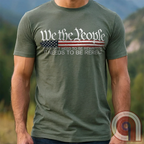 Show your patriotism with this bold 'We The People' t-shirt, featuring the iconic preamble of the U.S. Constitution. With a distressed American flag backdrop, this design is a statement for those who believe in defending the Constitution, freedom, & liberty. Ideal for patriots, conservatives, and constitutionalists who value the Bill of Rights & American history. A must-have for those who oppose government overreach, censorship, and revisionist history. Wear it proudly as a tribute to America. Color: Green2