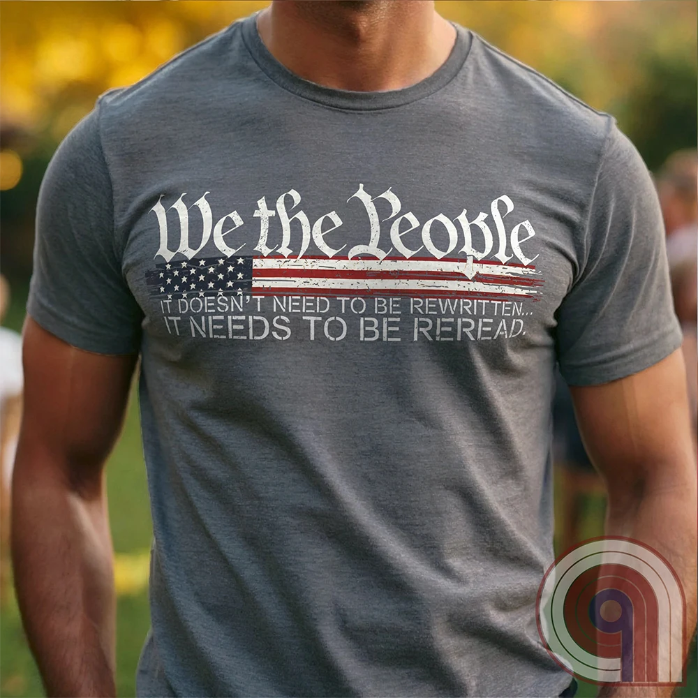 Show your patriotism with this bold 'We The People' t-shirt, featuring the iconic preamble of the U.S. Constitution. With a distressed American flag backdrop, this design is a statement for those who believe in defending the Constitution, freedom, & liberty. Ideal for patriots, conservatives, and constitutionalists who value the Bill of Rights & American history. A must-have for those who oppose government overreach, censorship, and revisionist history. Wear it proudly as a tribute to America. Color: Grey 2