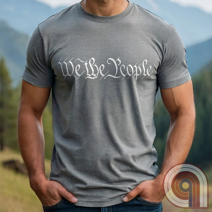 Show your patriotism with this bold 'We The People' t-shirt, inspired by the U.S. Constitution. Featuring classic calligraphy from the founding document, this design represents American freedom, liberty, & the power of the people. Perfect for proud patriots, constitutionalists, & those who stand for individual rights. Celebrate the Bill of Rights, defend the Second Amendment, & stand for limited government with this statement of American values, independence, self-governance, & personal liberty. Color-Grey2