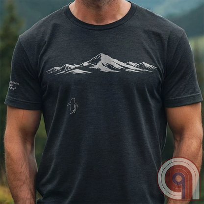Minimalist inspirational t-shirt graphic showing a lone penguin walking away beneath a vast snow-covered mountain range, inspired by Werner Herzog’s wandering penguin documentary scene. This Tee evokes existential solitude, Faustian spirit, nihilism, faith, and quiet bravery, symbolizing the call to adventure, isolation, perseverance, philosophy, and the human search for meaning through nature, exploration, and understated surreal meme culture.
Charc