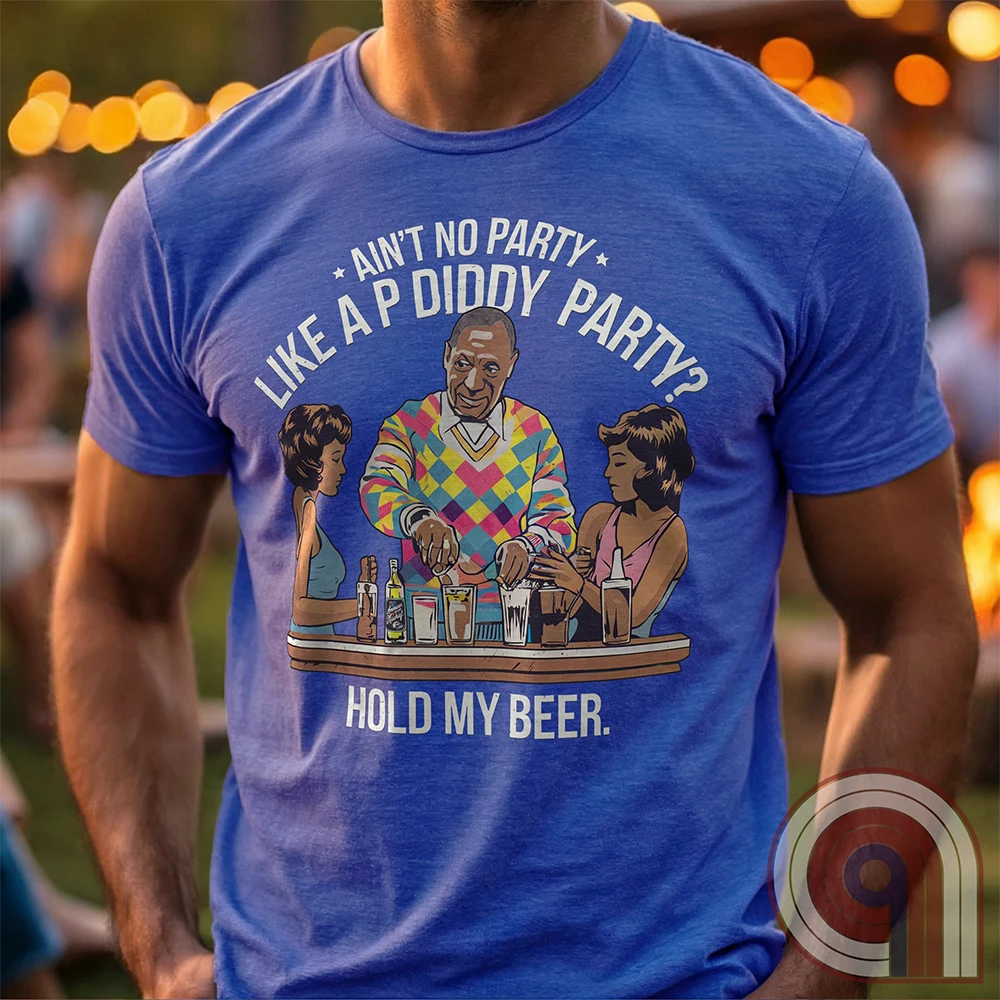 Bill Cosby, Hollywood’s original master mixologist, lines up the drinks with a devilish grin, proving he’s not about to be outdone by P Diddy in the elite predator party scene. This retro-style tee satirizes the scandal showdown, where the rich and powerful mix more than just cocktails. With a vintage-inspired no-nonsense design, this shirt calls out the dark underbelly of Hollywood hypocrisy. Perfect for those who expose the truth, mock the elite, and refuse to let history be rewritten. Color- Blue1