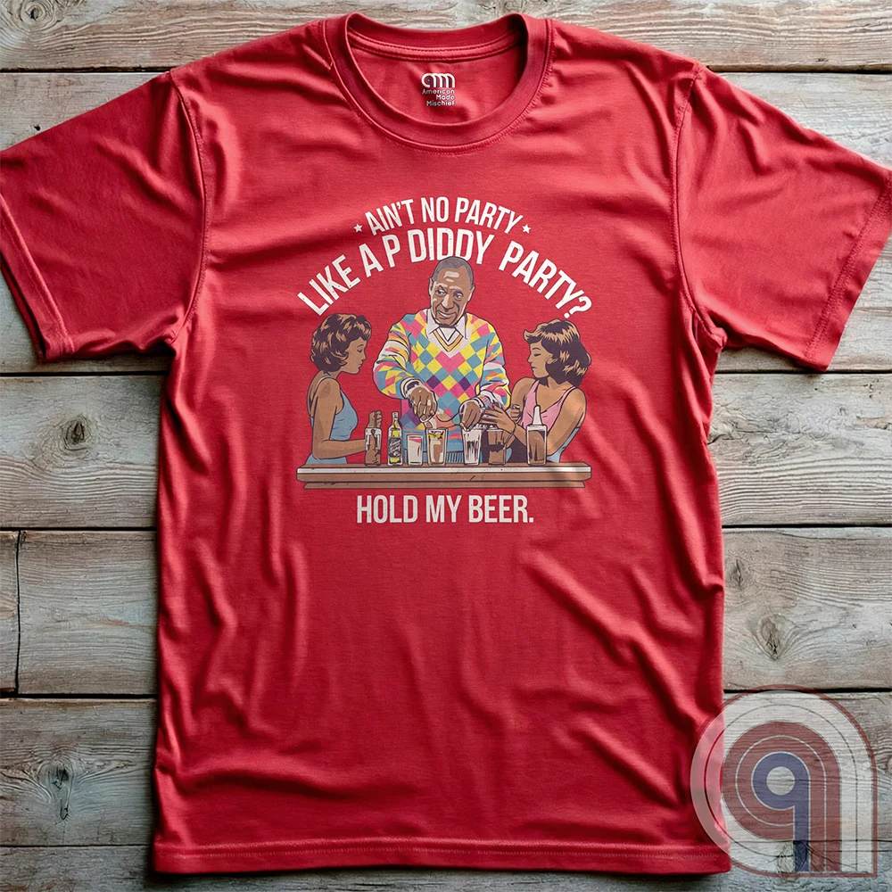 Bill Cosby, Hollywood’s original master mixologist, lines up the drinks with a devilish grin, proving he’s not about to be outdone by P Diddy in the elite predator party scene. This retro-style tee satirizes the scandal showdown, where the rich and powerful mix more than just cocktails. With a vintage-inspired no-nonsense design, this shirt calls out the dark underbelly of Hollywood hypocrisy. Perfect for those who expose the truth, mock the elite, and refuse to let history be rewritten. Color- Red2