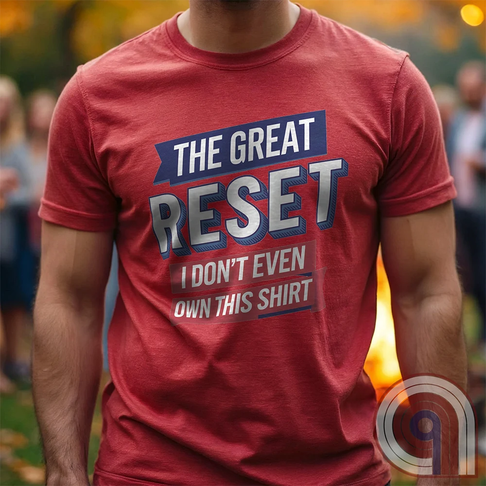 The Great Reset parody t-shirt - Mock the globalist agenda- "Own Nothing, Be Happy" satire. This anti-WEF tee takes a jab at Klaus Schwab, Agenda 2030, & the World Economic Forum’s dystopian vision of the future. For sovereign free thinkers who refuse to submit to totalitarian overreach. Stand against the elite’s push for control- Fight for freedom & remind them you will not comply. Perfect for patriots, libertarians, & anyone resisting the globalist narrative. Wear it loud, wear it proud! Color- Red1